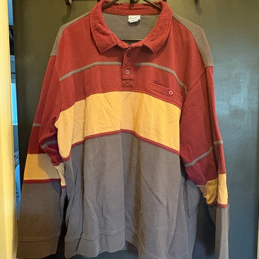 Vintage Husband Casual Joe Polo Shirt 90’s Men’s Size 3X Color Block Long Sleeve